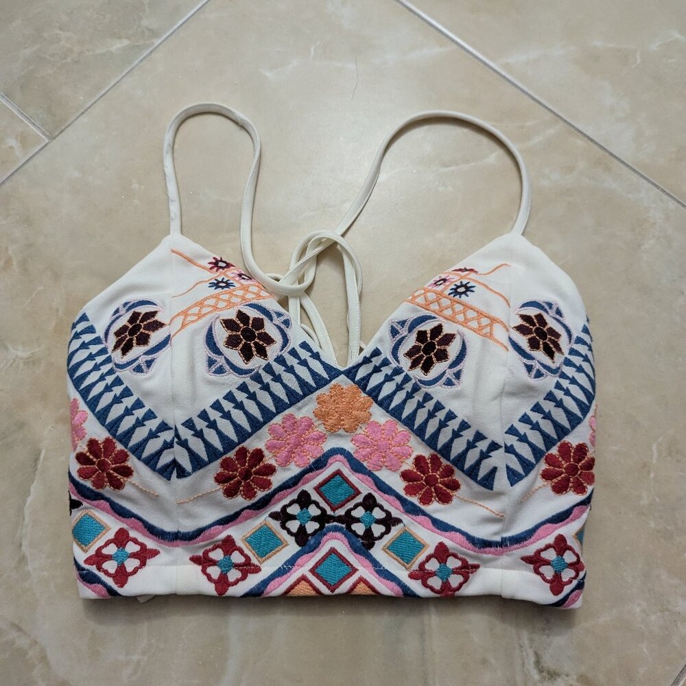 Lulus Rhythm Is Gonna Get You Embroidered White Top - Size S - Picture 4 of 9